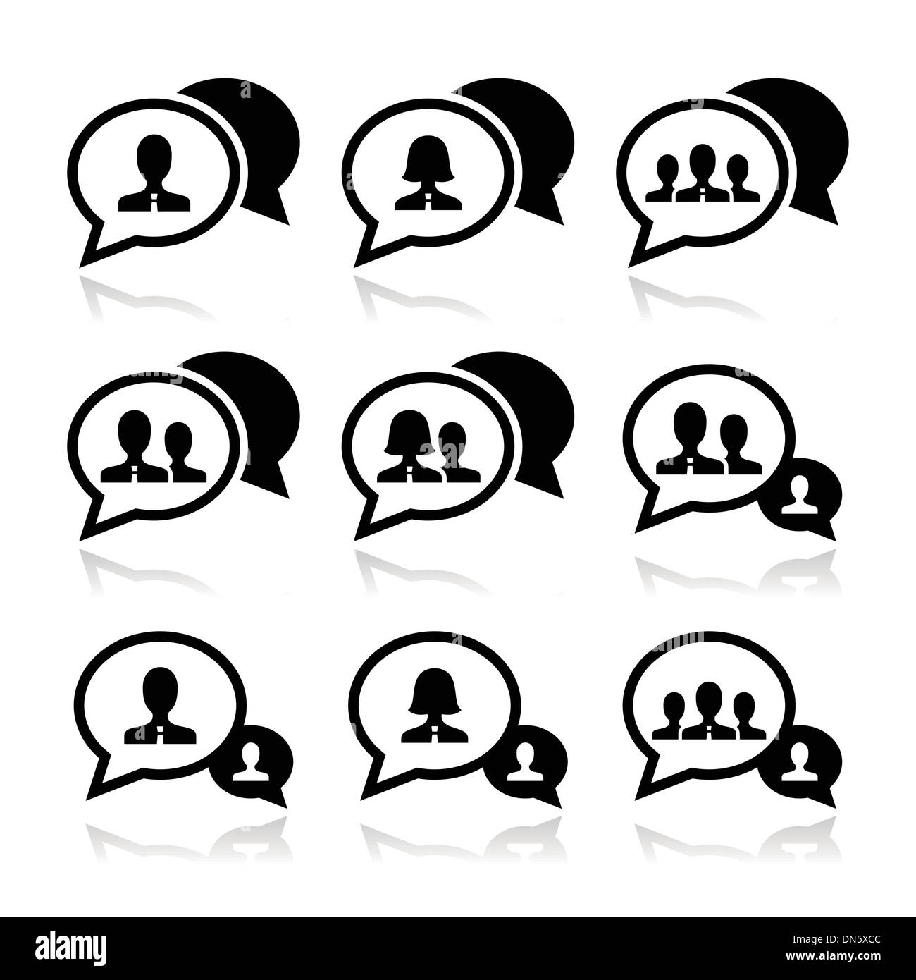 Riunione aziendale, comunicazione set di icone Illustrazione Vettoriale