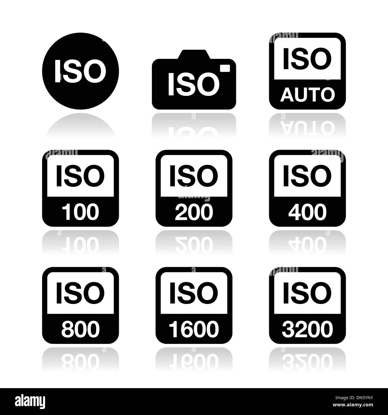 ISO - una pellicola fotografica standard di velocità di set di icone Illustrazione Vettoriale