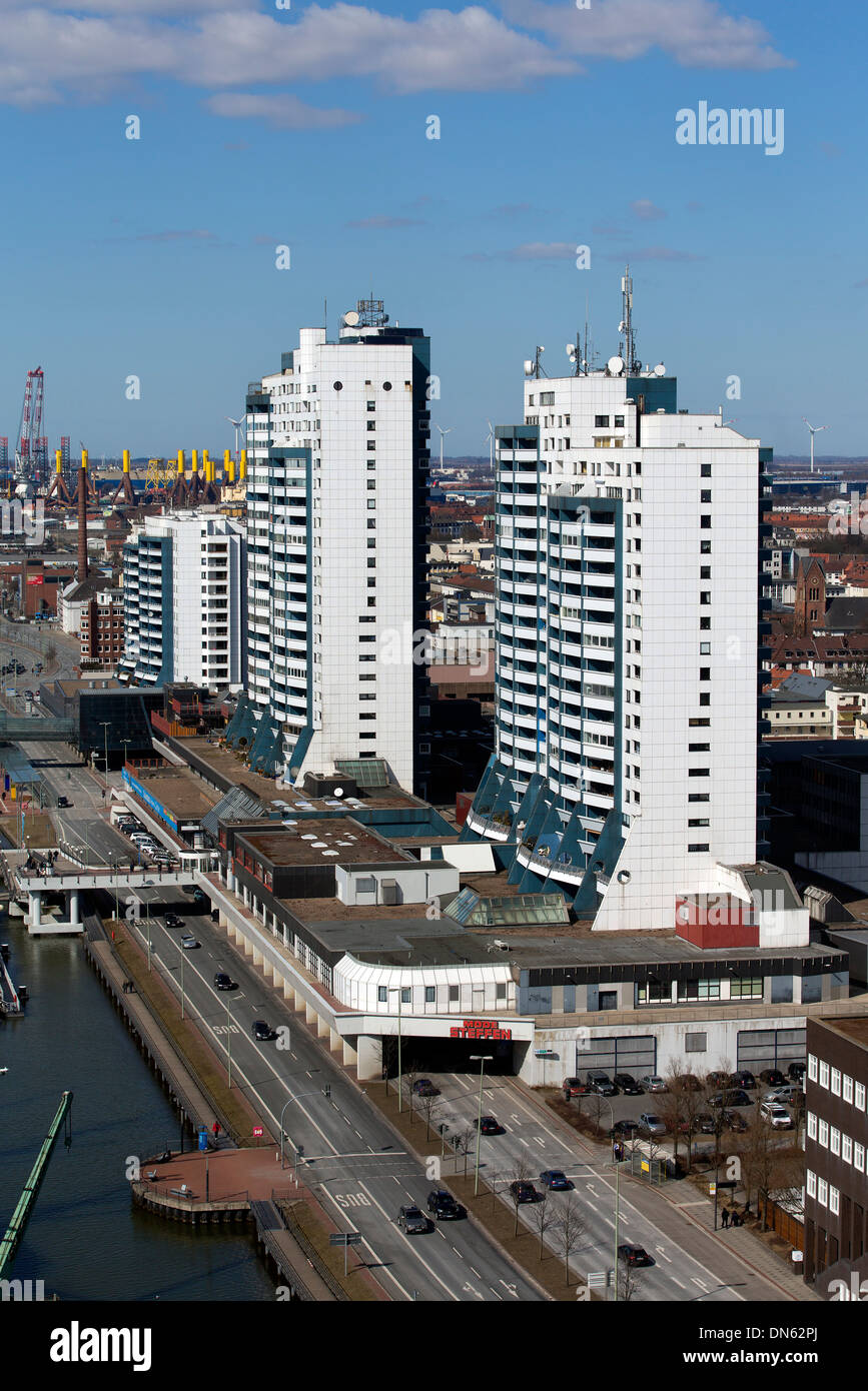 Il centro di Columbus Bremerhaven, centro commerciale, ufficio e gli edifici residenziali, Bremerhaven, Brema, Germania Foto Stock