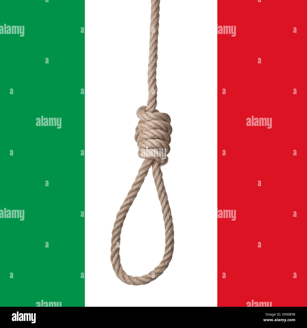 Anello classico del nodo e bandiera italiana sullo sfondo Foto Stock