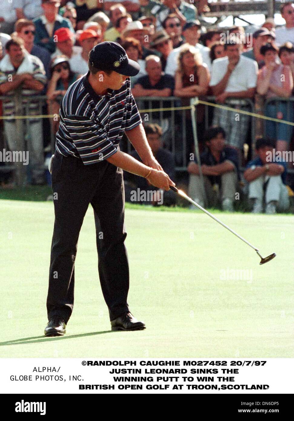 1 luglio 1997 - Centro vincitore... americano JUSTIN LEONARD affonda il putt VINCENTE PER VINCERE IL BRITISH OPEN A TROON(Immagine di credito: © Globo foto/ZUMAPRESS.com) Foto Stock