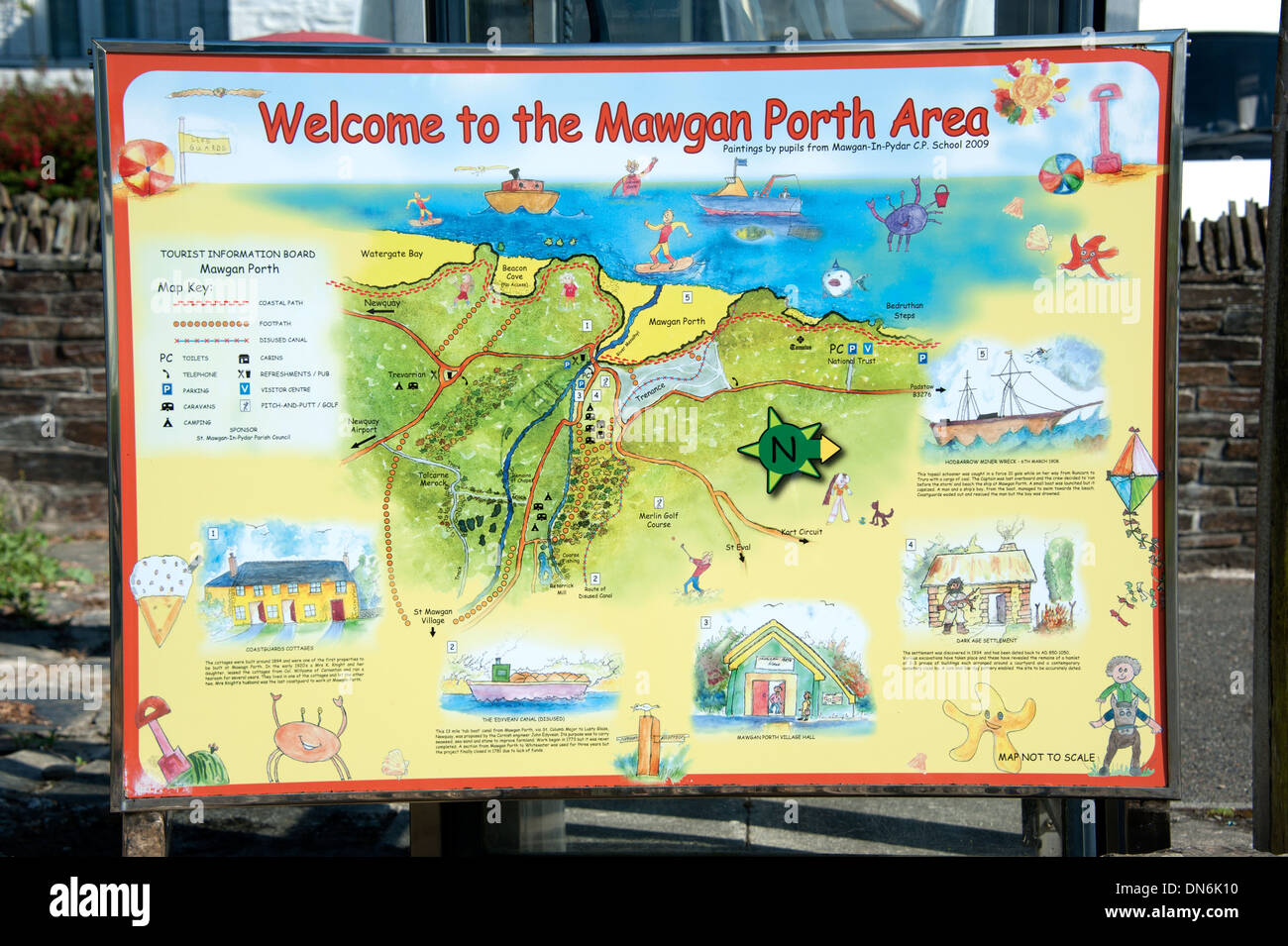 Mawgan Porth Informazioni turistiche Mappa della città Cornwall Regno Unito Foto Stock