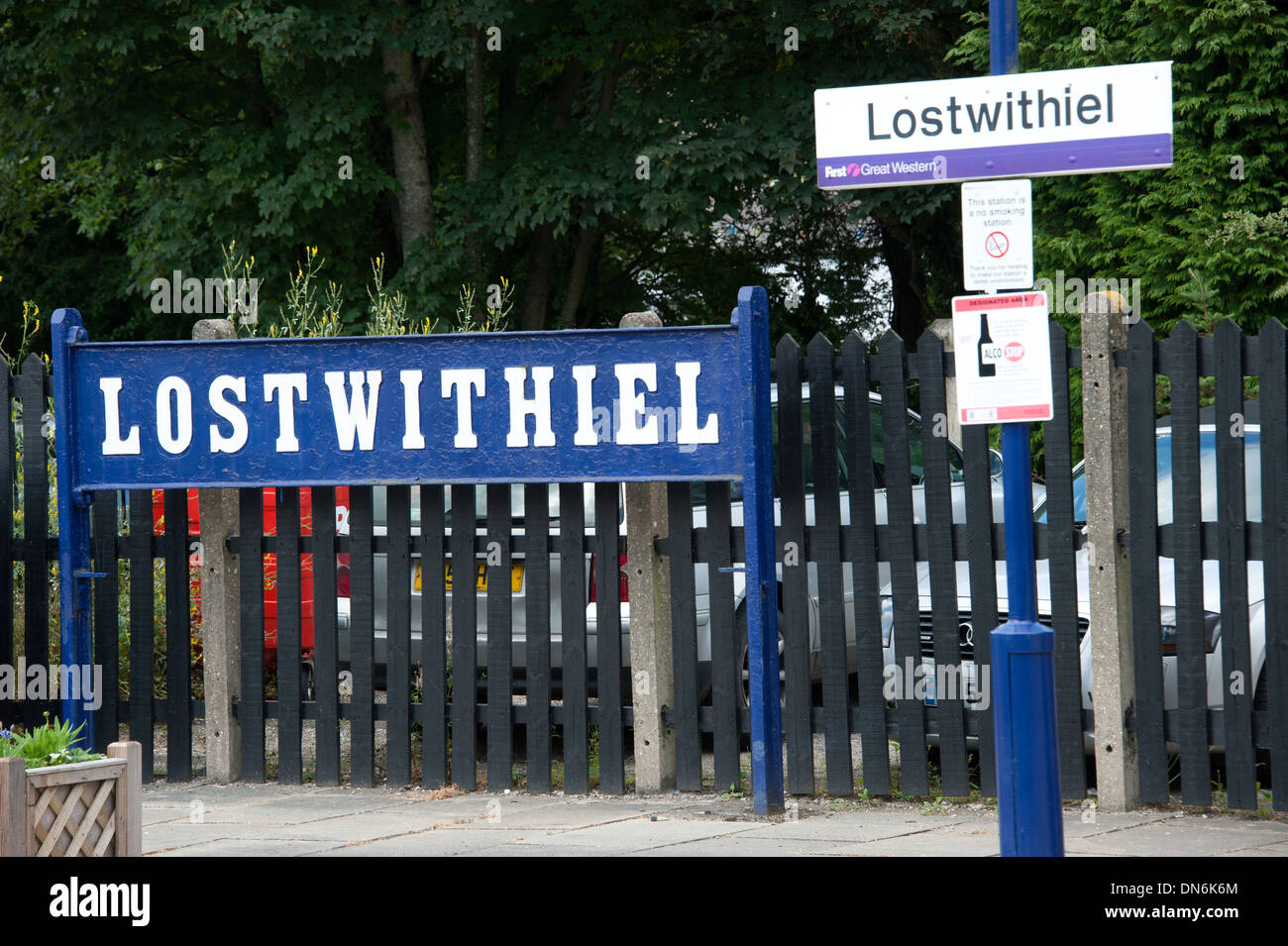 Lostwithiel ferrovia stazione ferroviaria segno Cornwall Regno Unito Foto Stock