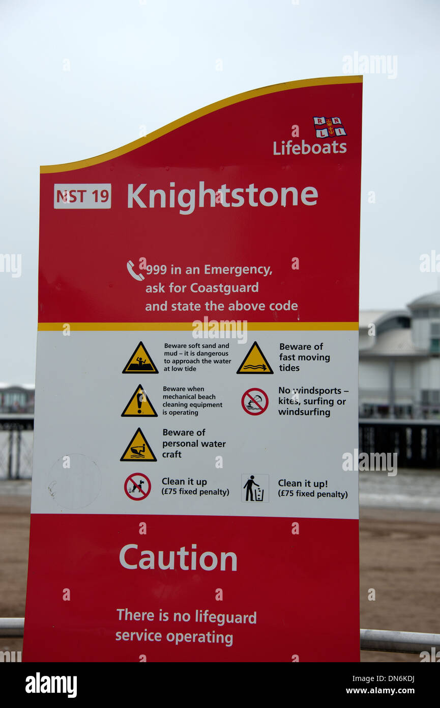 Spiaggia Knightstone simbolo di sicurezza Weston-Super-Mare Somerset REGNO UNITO Foto Stock