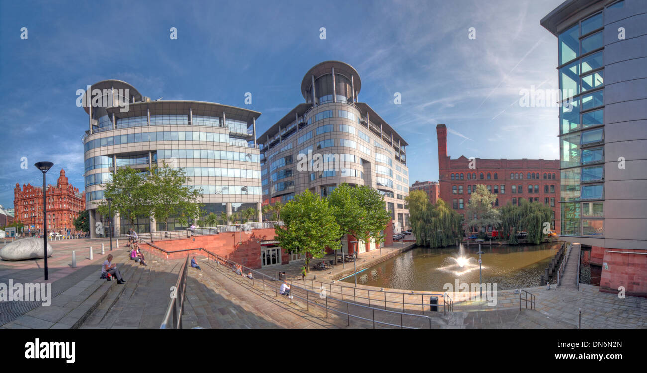 Ampia angolazione del Bridgewater Hall & 101 Barbirolli Square Manchester, Inghilterra, Regno Unito Foto Stock