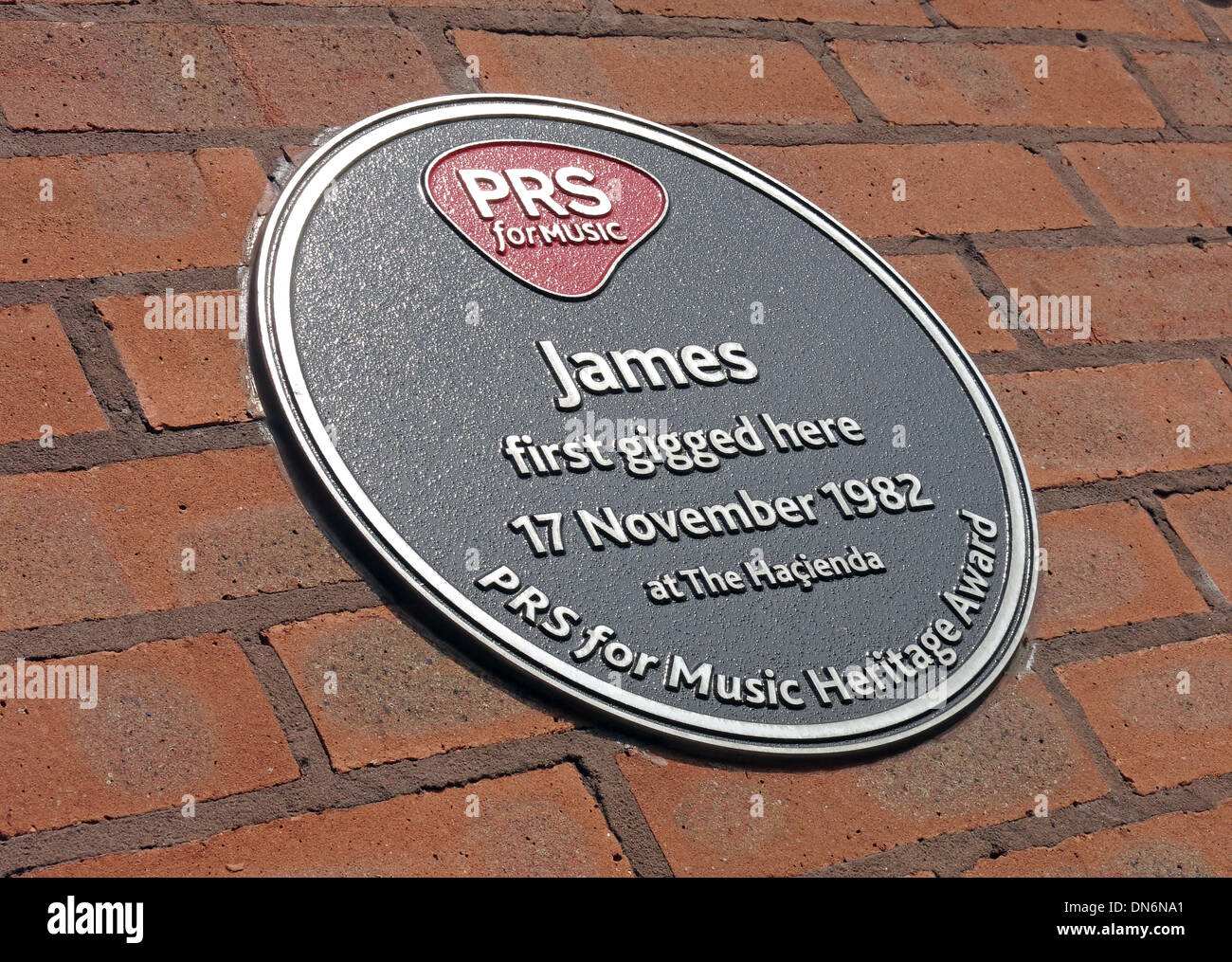 James PRS per musica Hacienda La placca Manchester Inghilterra England Regno Unito Foto Stock