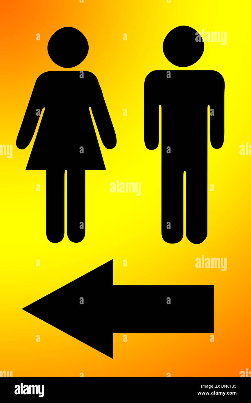 Il picture design di segni per uomini e per donne bagni in sfondo giallo. Foto Stock