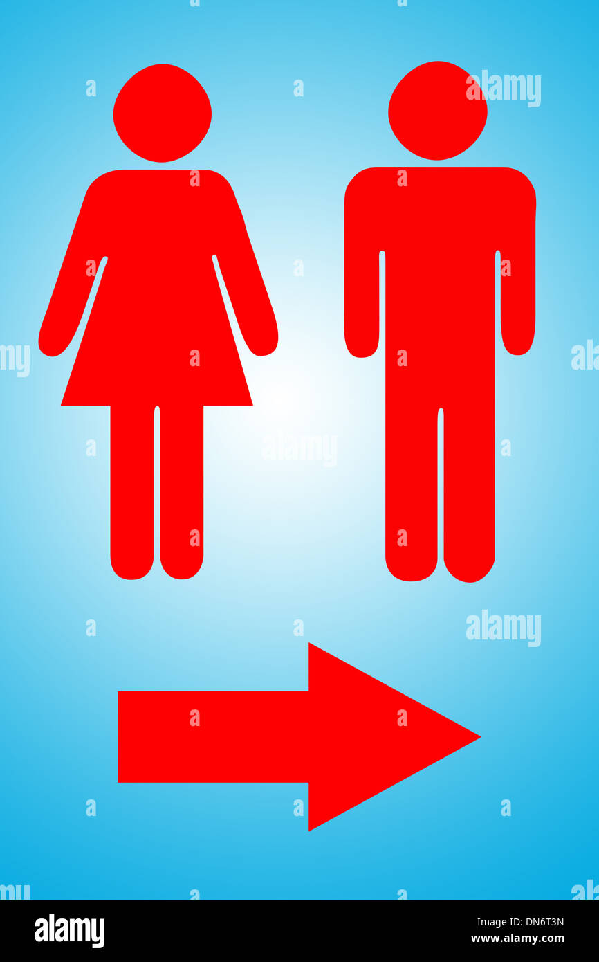 Il picture design di segni per uomini e per donne bagni in sfondo blu. Foto Stock