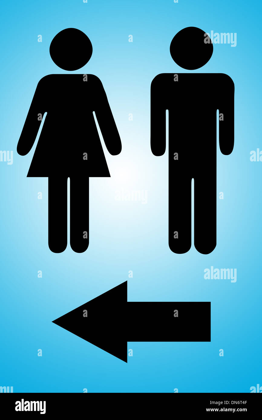 Il picture design di segni per uomini e per donne bagni in sfondo blu. Foto Stock