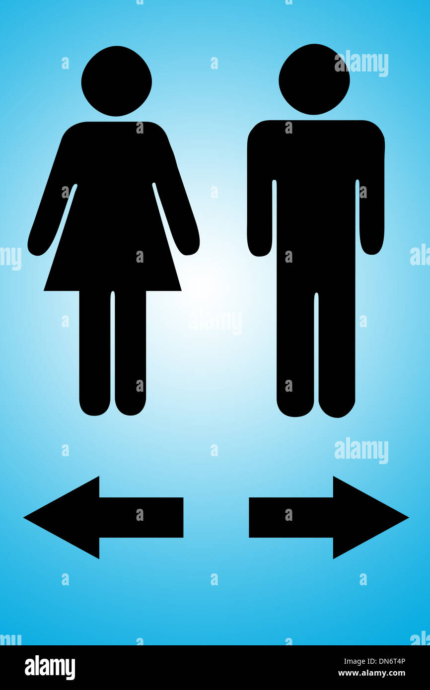 Il picture design di segni per uomini e per donne bagni in sfondo blu. Foto Stock