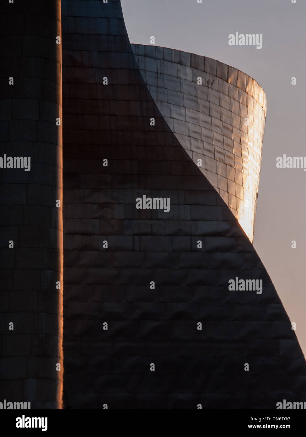 Il Guggenheim Museum Bilbao di arte moderna e contemporanea, progettato dall architetto Frank Gehry a fianco del fiume Nervion Foto Stock