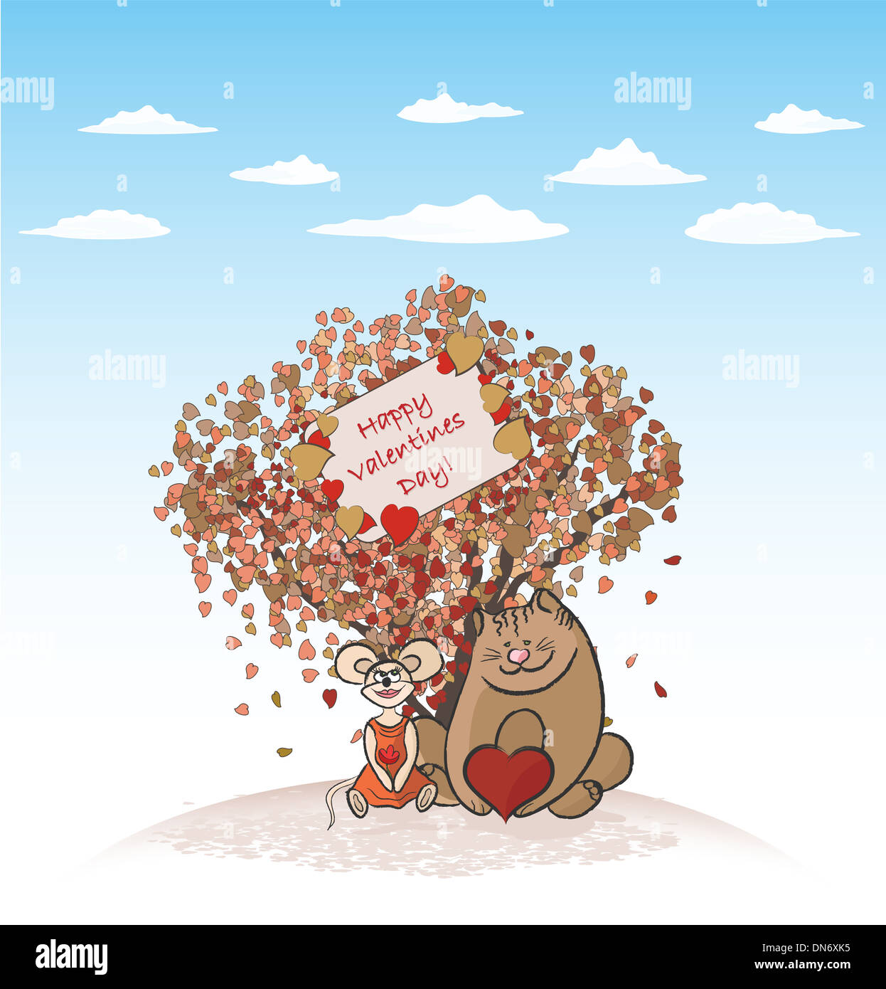 San Valentino con scheda amore tree, gatto e topo Foto stock - Alamy