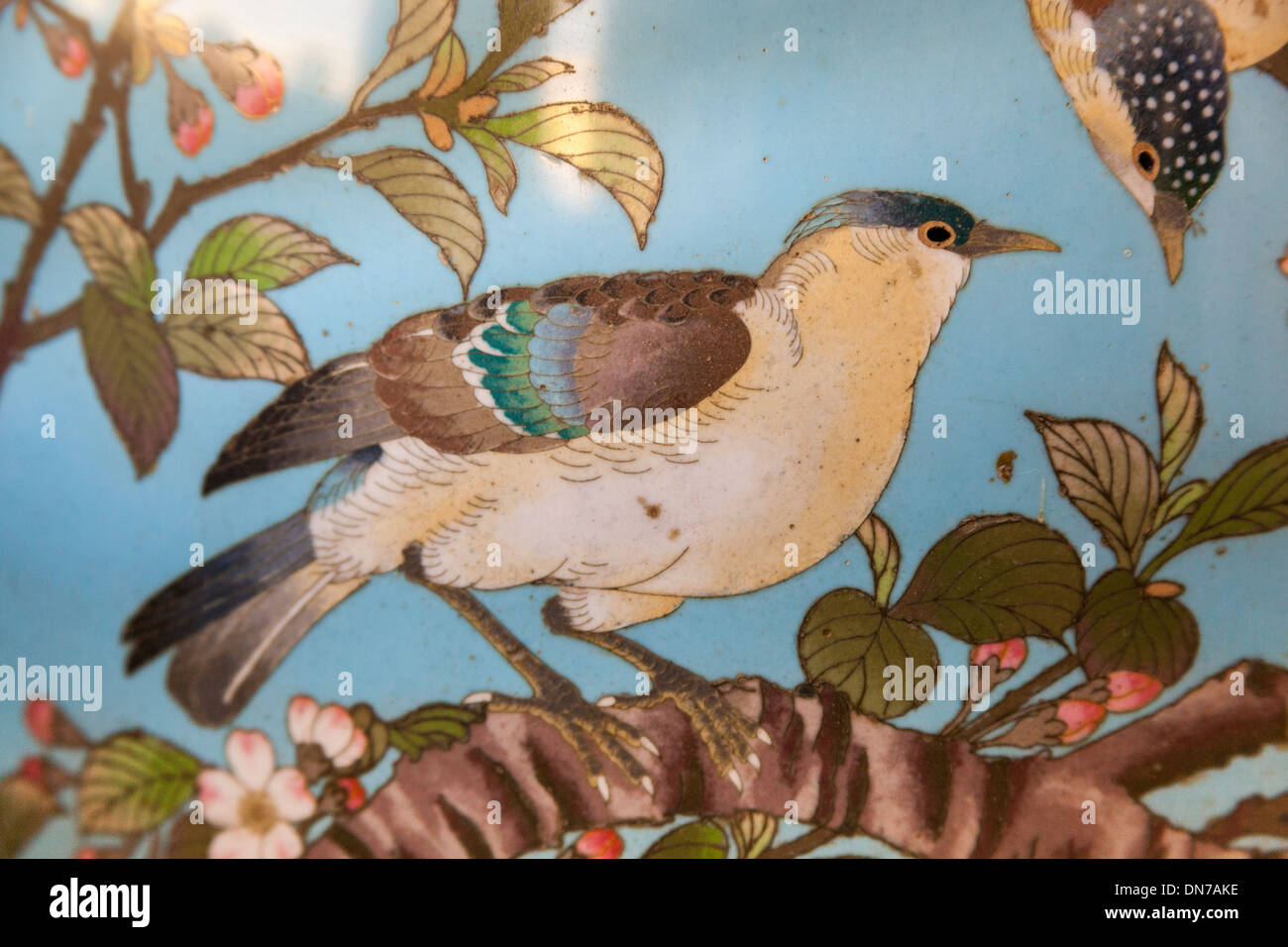 Bird sul vaso di antiquariato in museo, Estate palazzo residenziale, Sitorai Mohi Hossa Folk Art Museum, Bukhara, Uzbekistan Foto Stock
