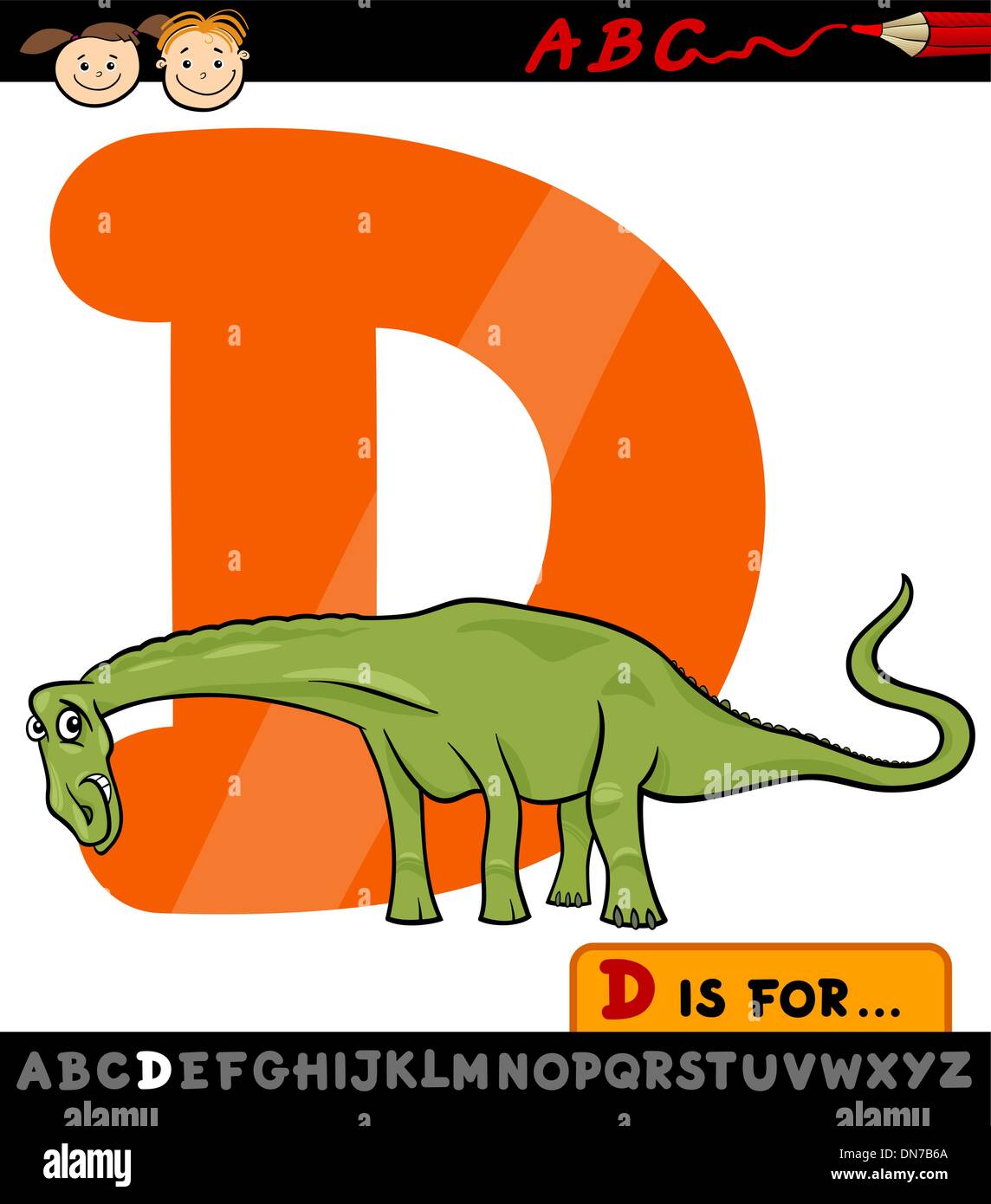 Lettera d con dinosaur cartoon illustrazione Illustrazione Vettoriale