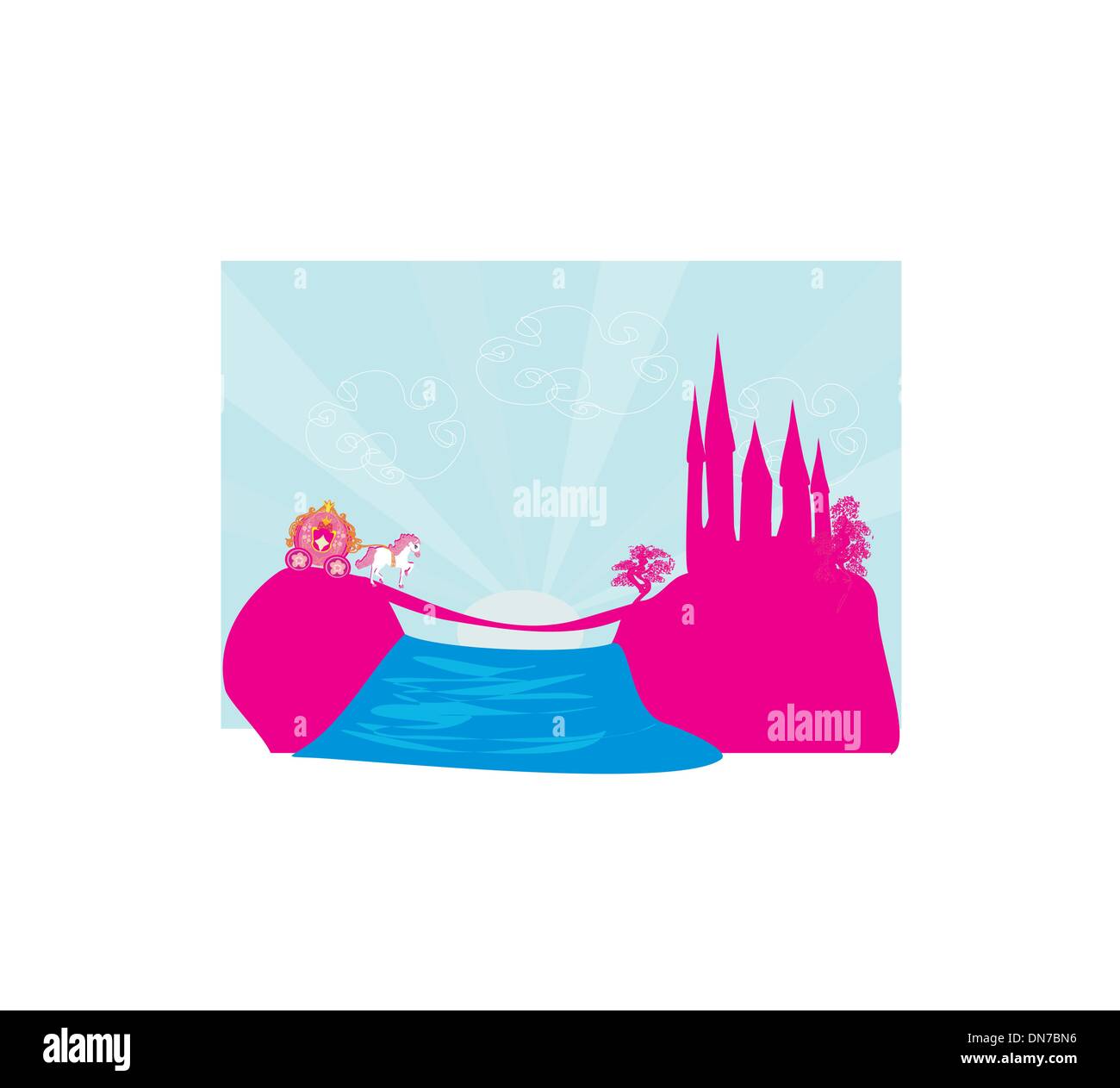 Libro di fiabe - Silhouette di una carrozza a cavallo e un medievale Illustrazione Vettoriale