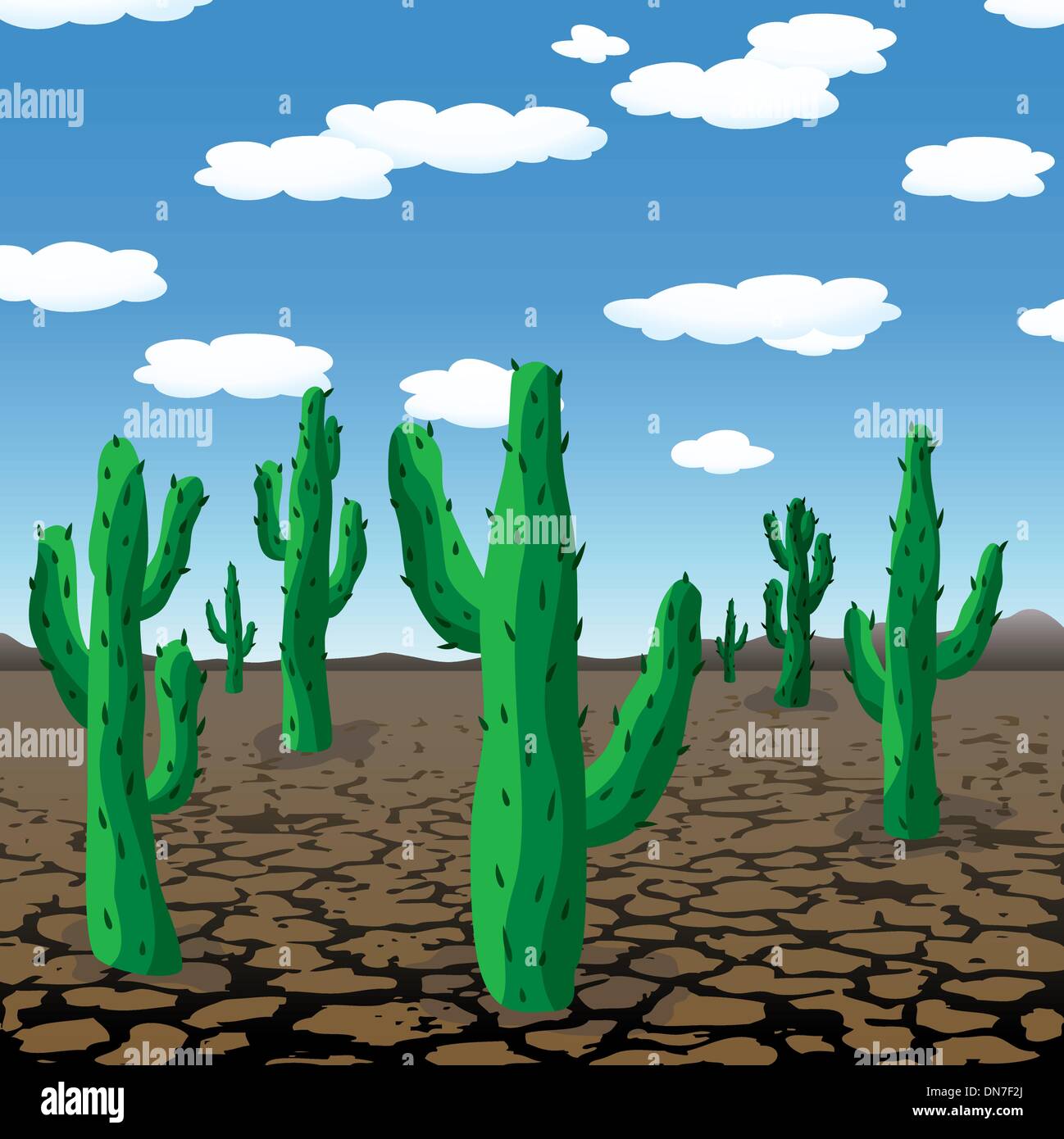 Vector cactus nel deserto secco Illustrazione Vettoriale