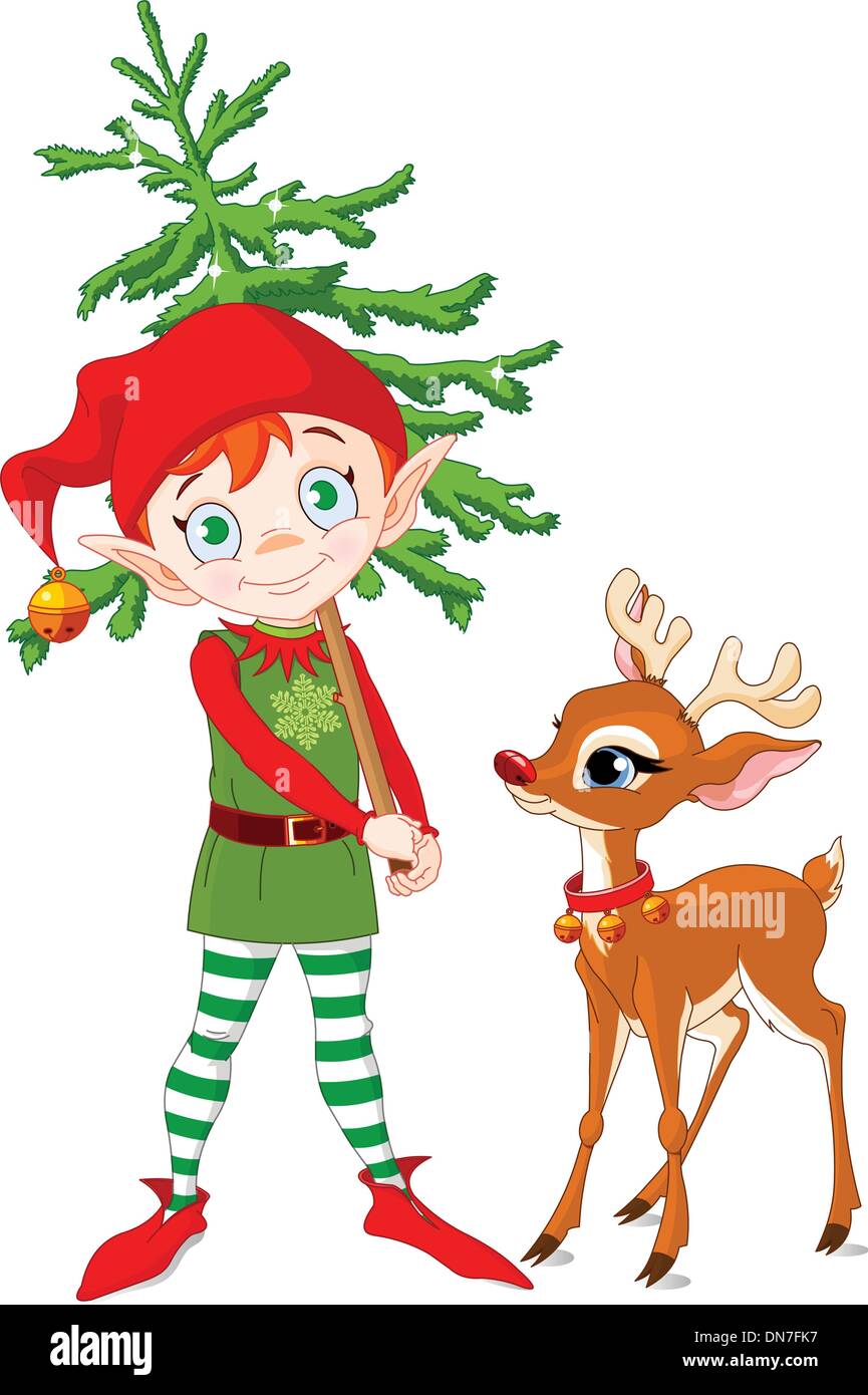 Elf e Rudolf Illustrazione Vettoriale
