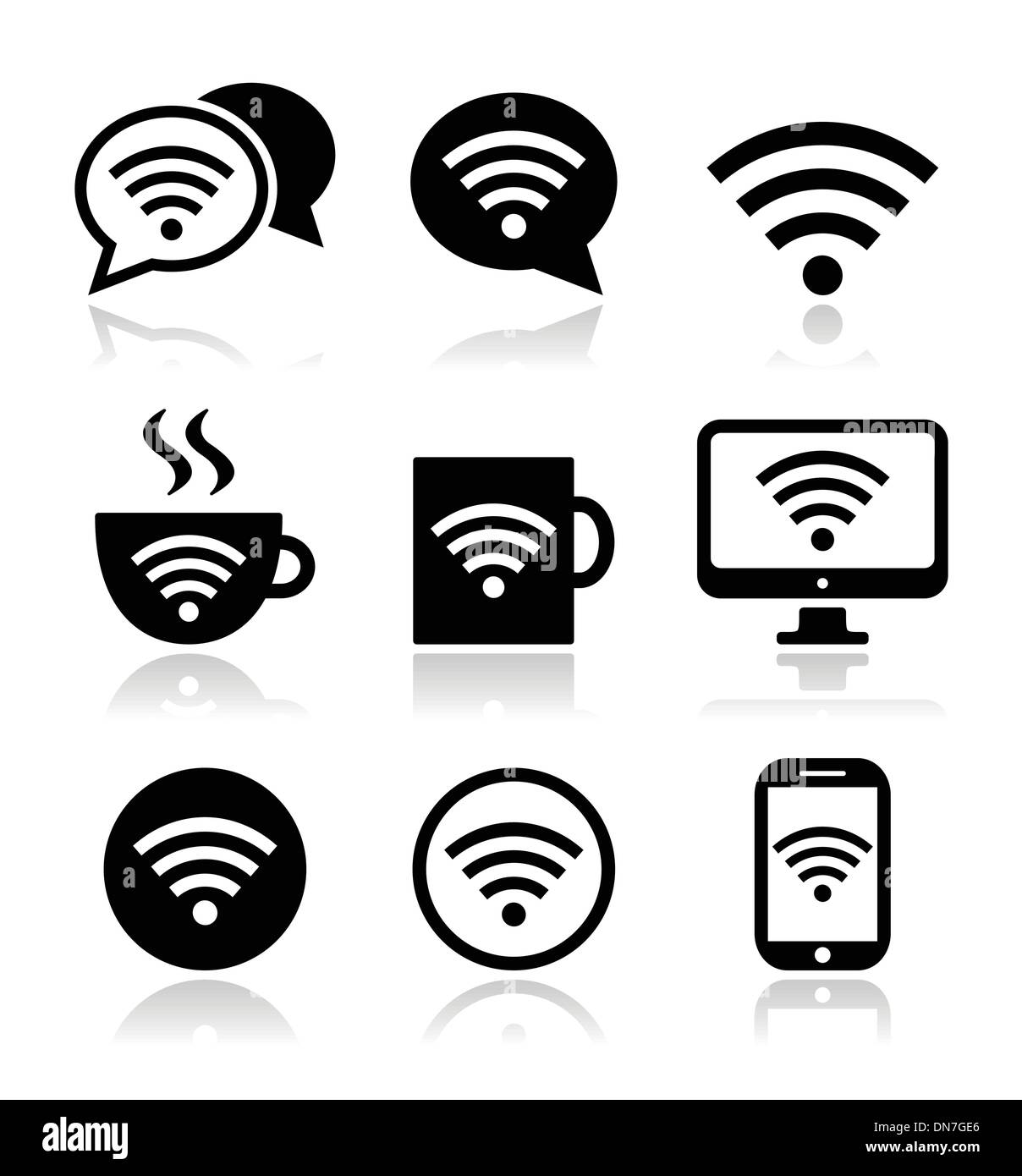 Wifi, internet cafe, wifi vettore set di icone Illustrazione Vettoriale
