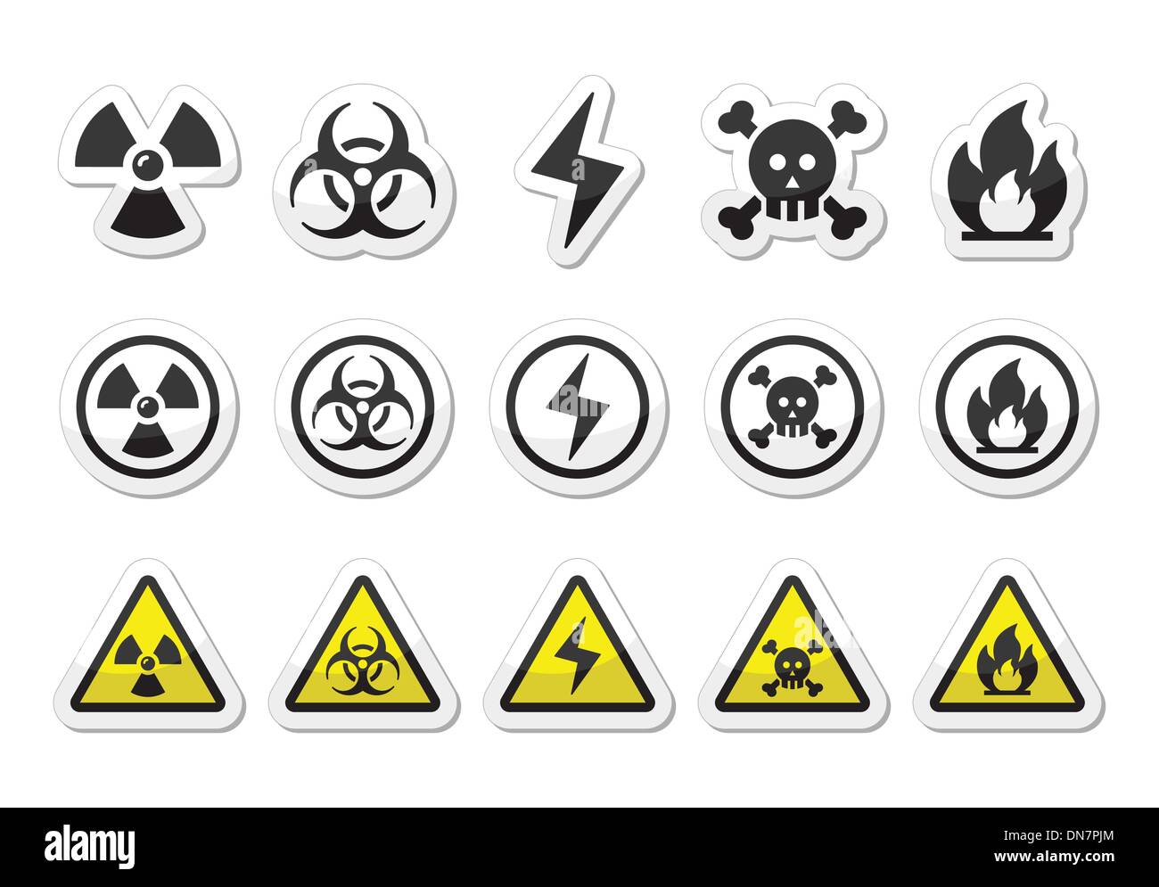 Pericolo rischio, le icone di avvertenza impostato Illustrazione Vettoriale