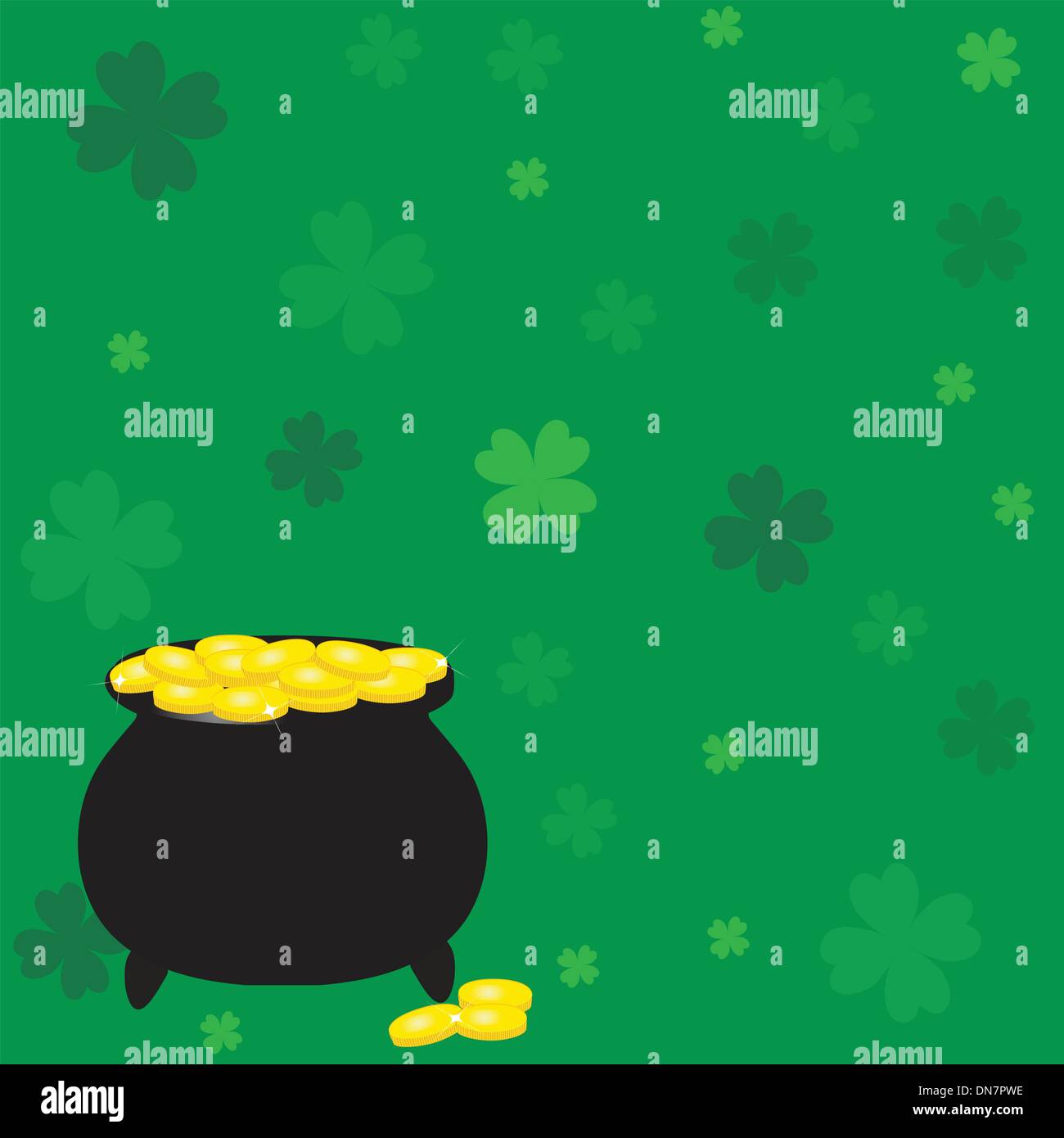 Vettore di nero pot di leprechauns oro con trifogli fortunati Illustrazione Vettoriale