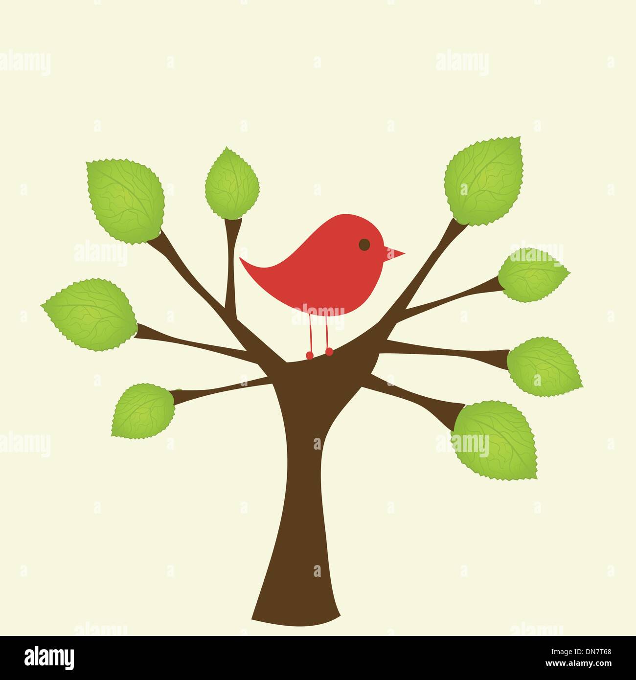 Biglietto di auguri con uccello sul ramo di albero Illustrazione Vettoriale