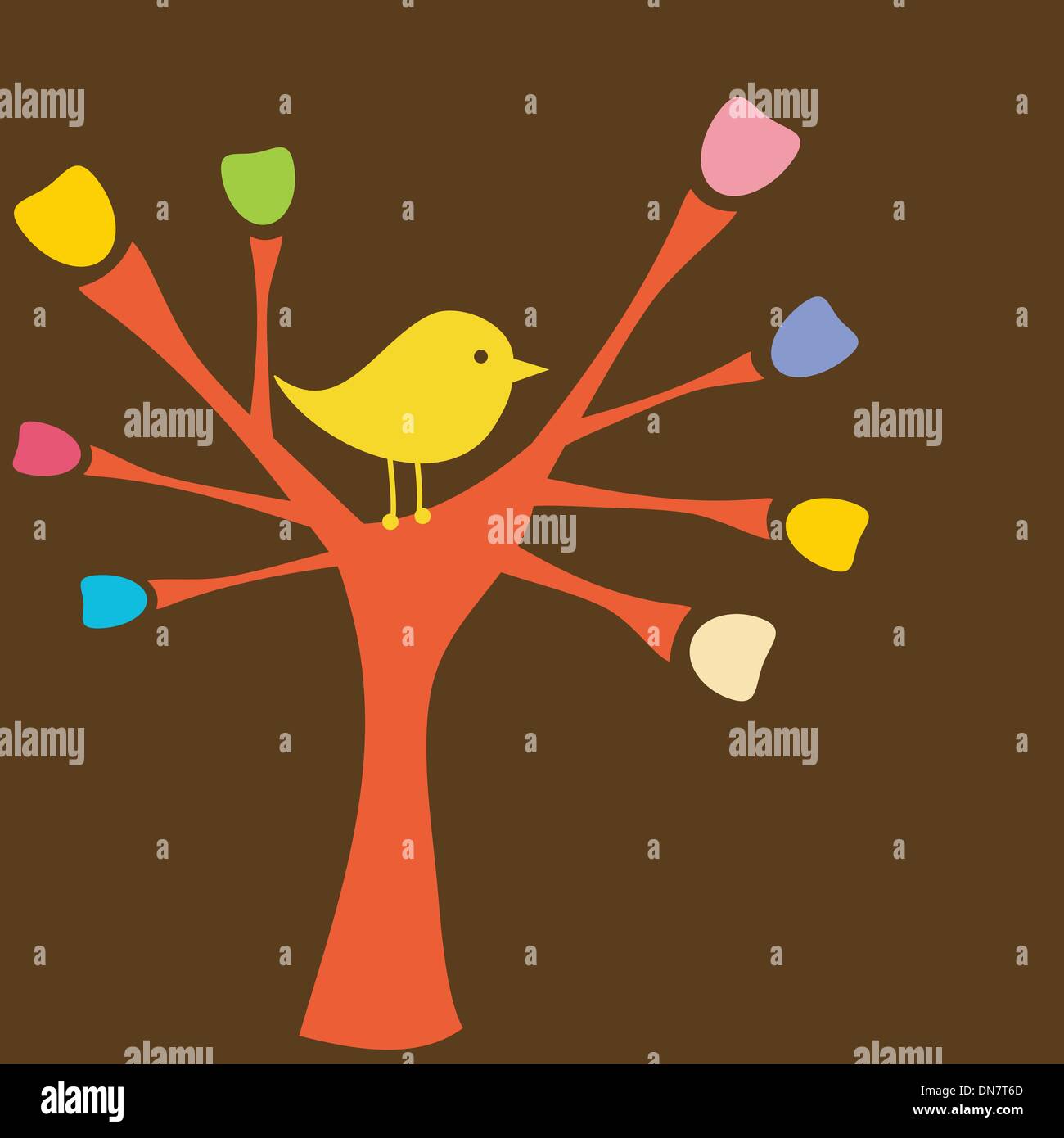 Biglietto di auguri con uccello sul ramo di albero Illustrazione Vettoriale