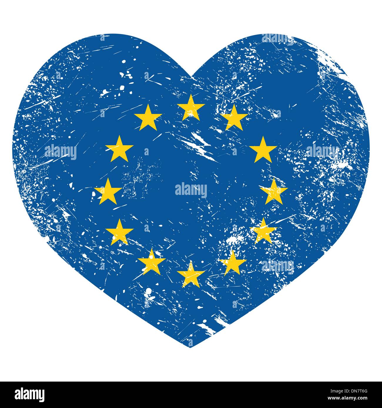 Ue, io amo la Unione europea cuore retrò bandiera Illustrazione Vettoriale
