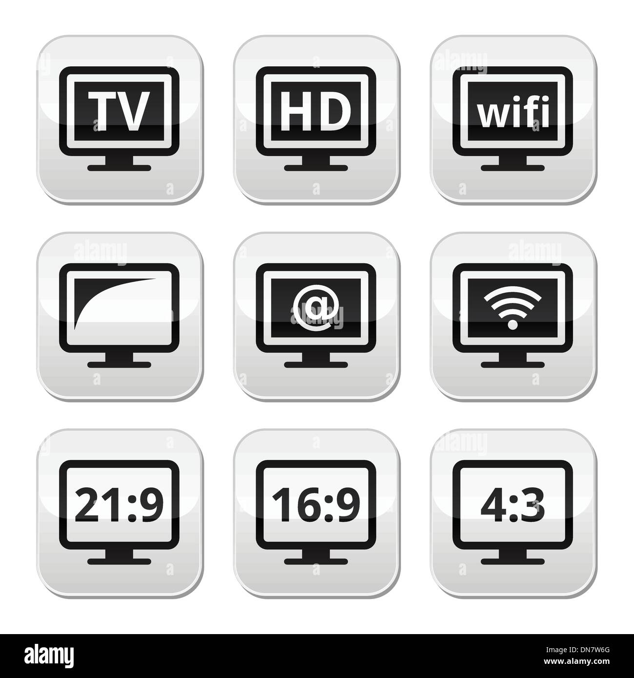 Monitor TV, schermo i pulsanti impostati Illustrazione Vettoriale