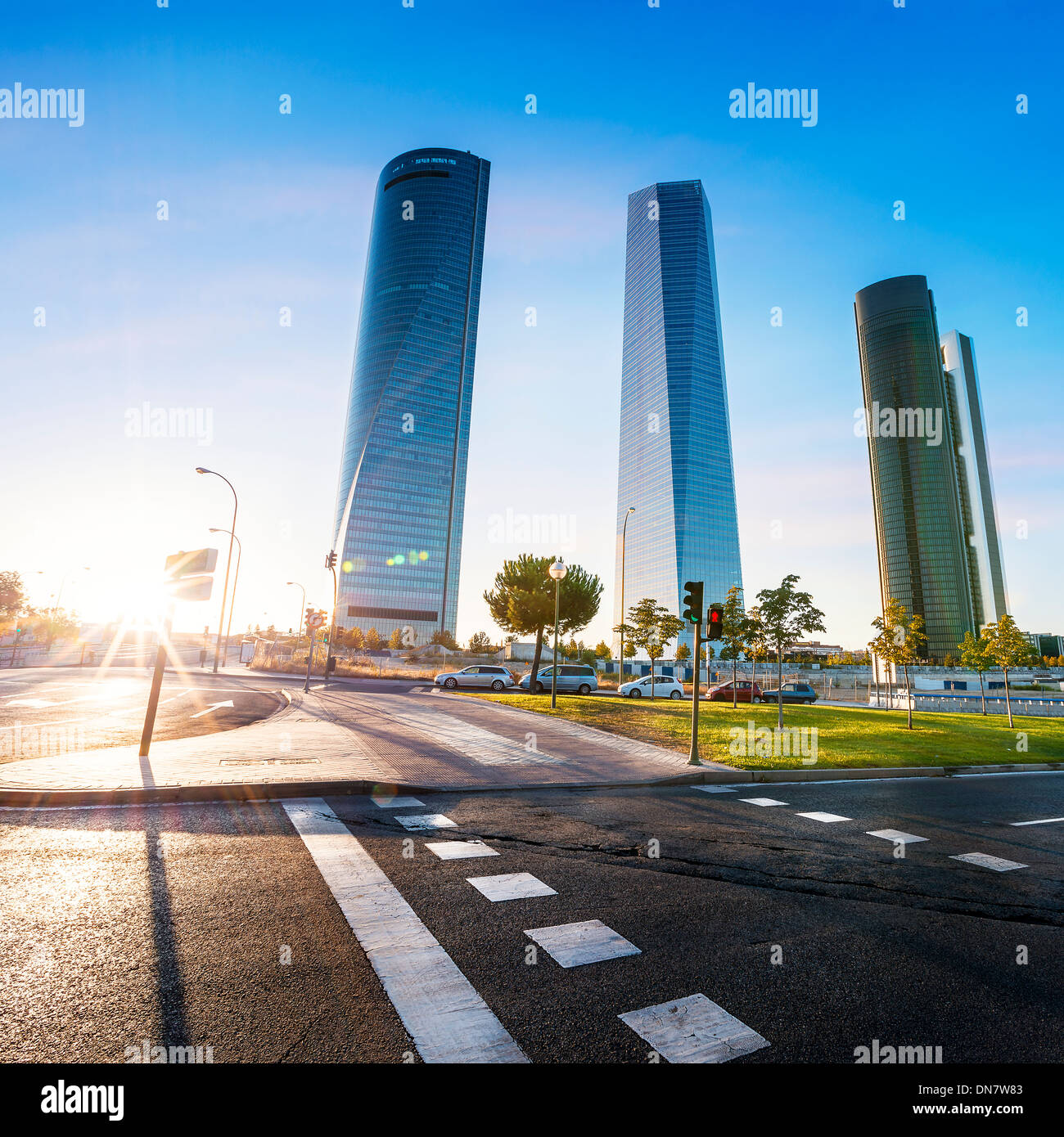 Quattro moderni grattacieli (Cuatro Torres) Madrid, Spagna Foto Stock