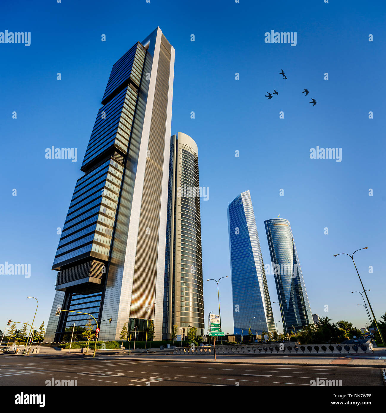 Quattro moderni grattacieli (Cuatro Torres) Madrid, Spagna Foto Stock