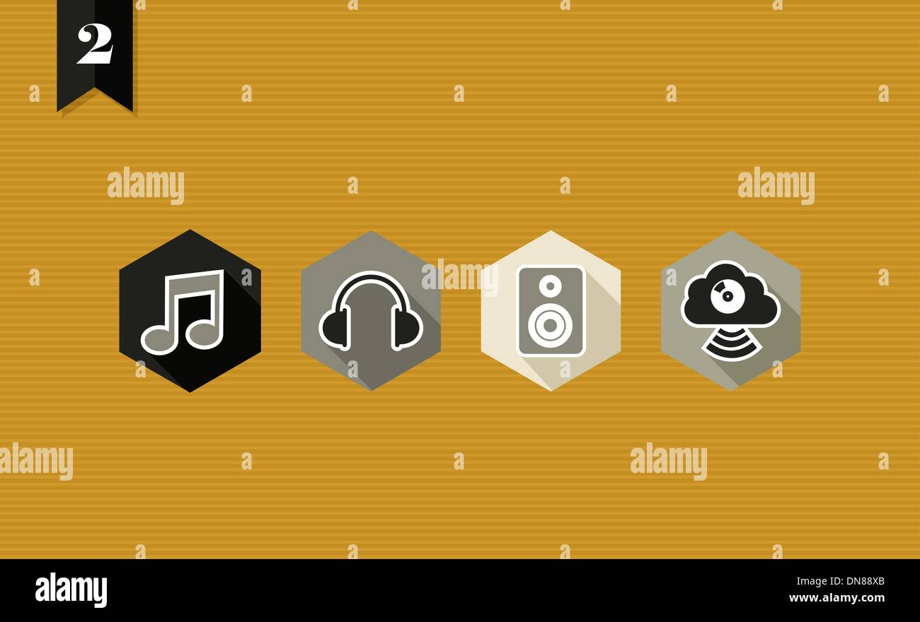 Musica piatta set di icone. Illustrazione Vettoriale