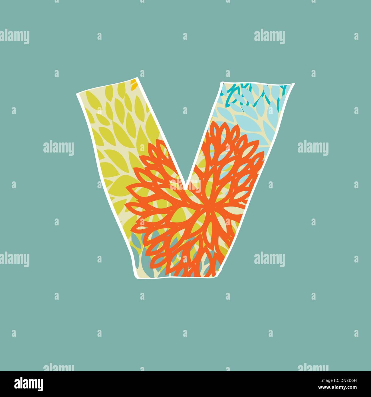 Disegnato a mano lettera floreali isolato su sfondo blu. Vintage alfabeto del vettore Illustrazione Vettoriale