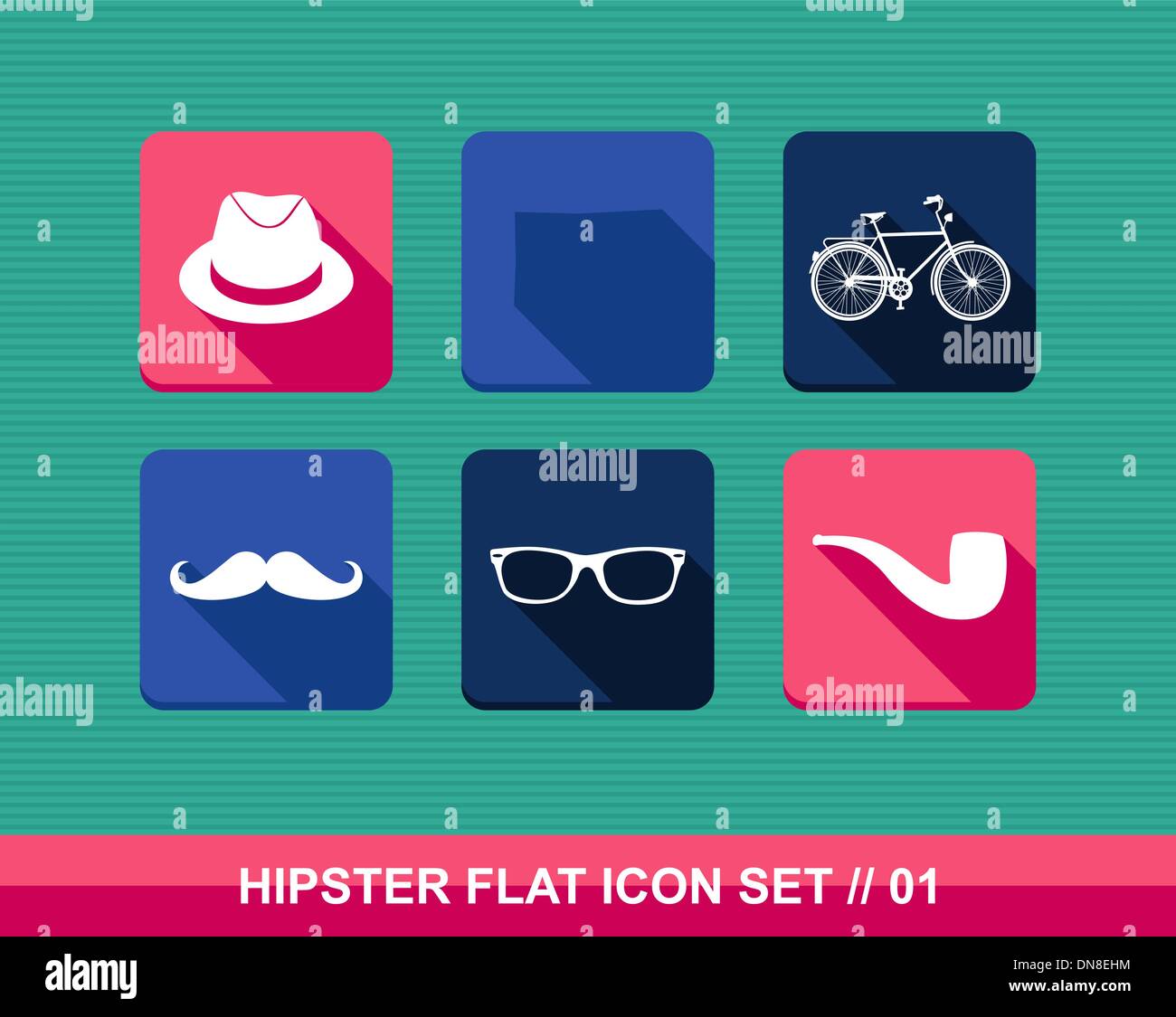 Retrò hipsters piatto set di icone. Illustrazione Vettoriale