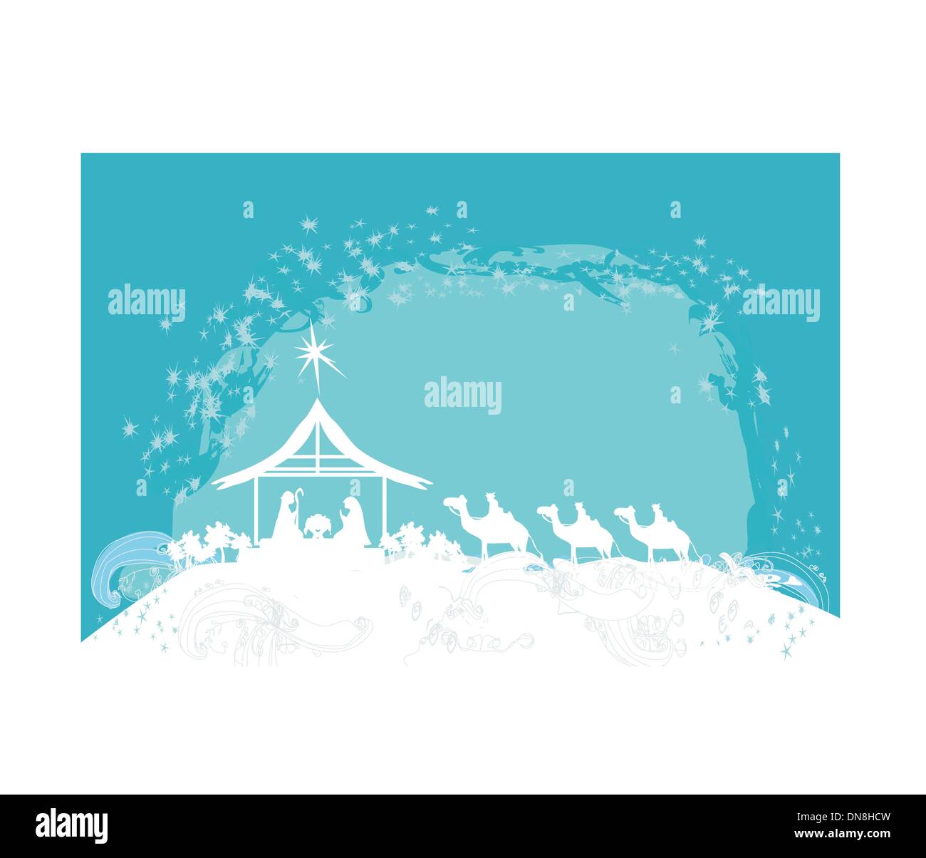 Natale cristiano scena della natività del Bambino Gesù nel presepe Illustrazione Vettoriale