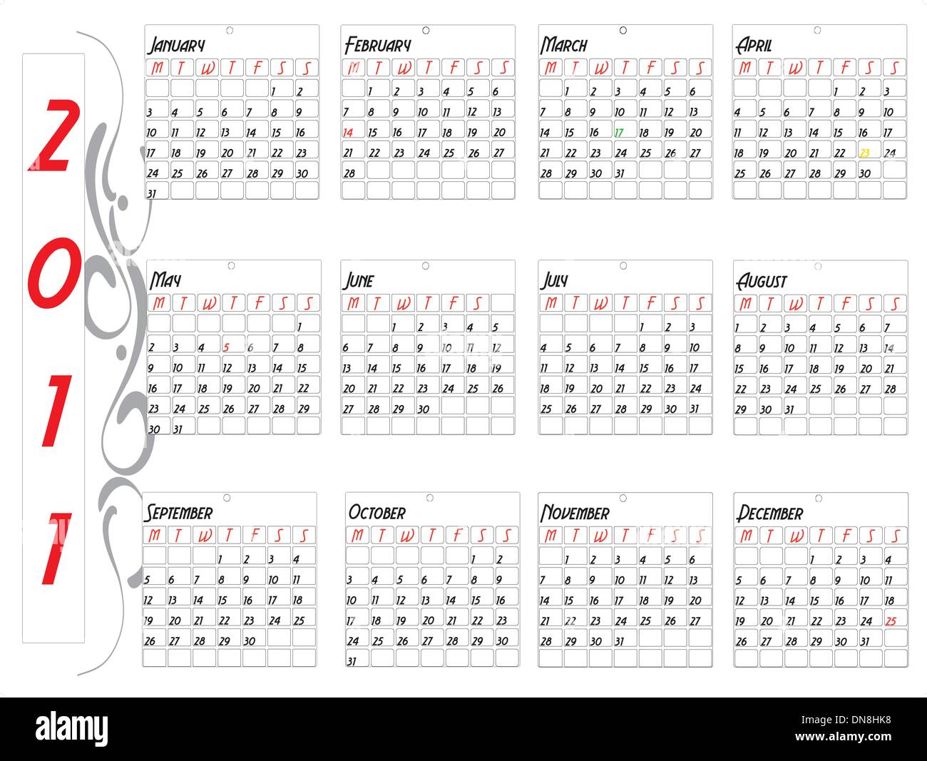 2011 12 mese calendario Illustrazione Vettoriale