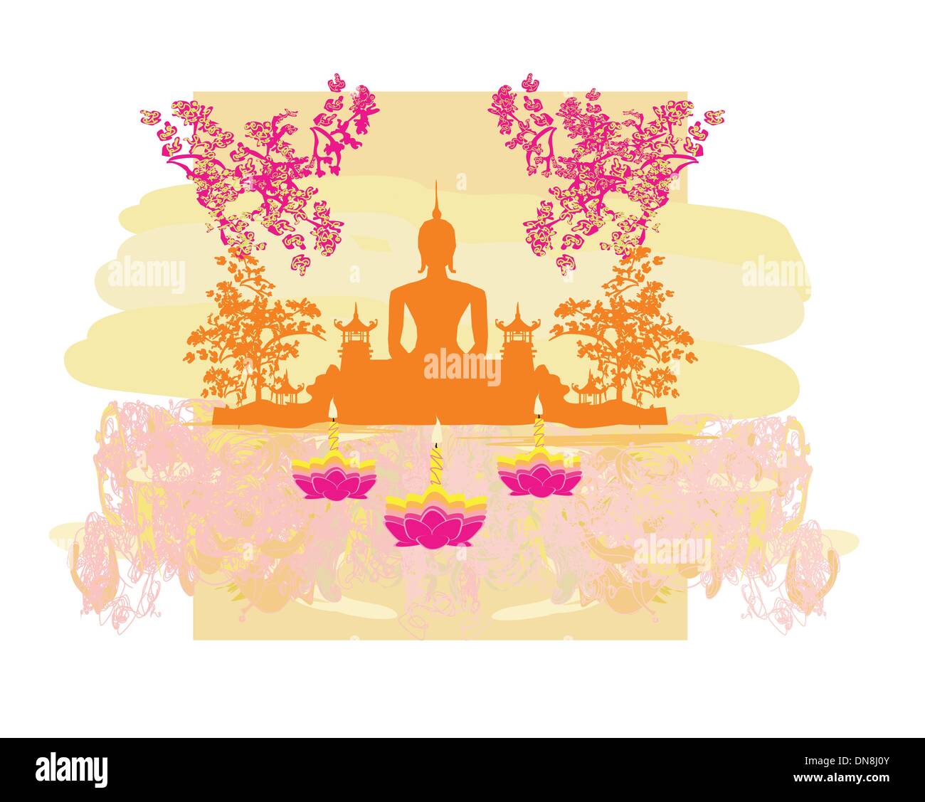 Sukhothai Loy Krathong festival , Silhouette di un buddha Illustrazione Vettoriale