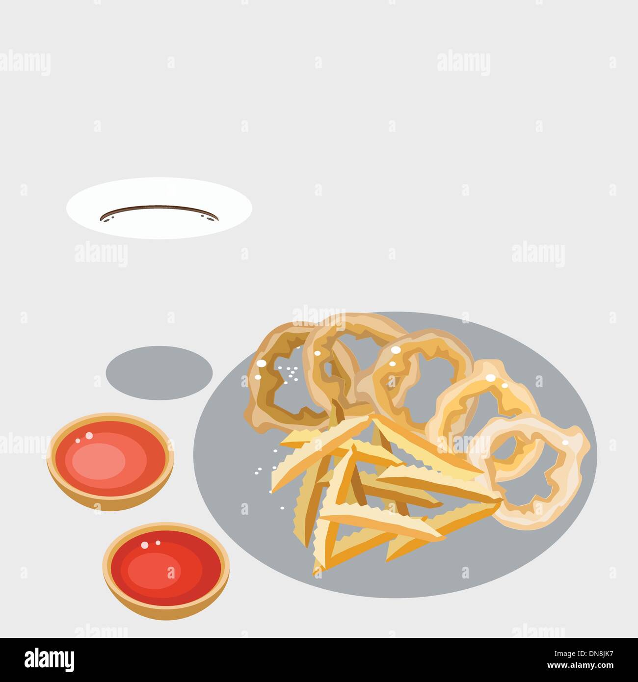 Patate fritte e cipolla anello monouso con tazza di caffè Illustrazione Vettoriale