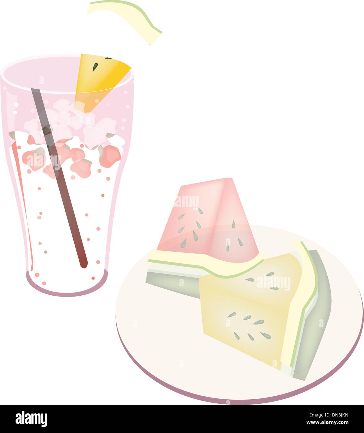 Bicchiere di succo di cocomero e frutta cocomero Illustrazione Vettoriale