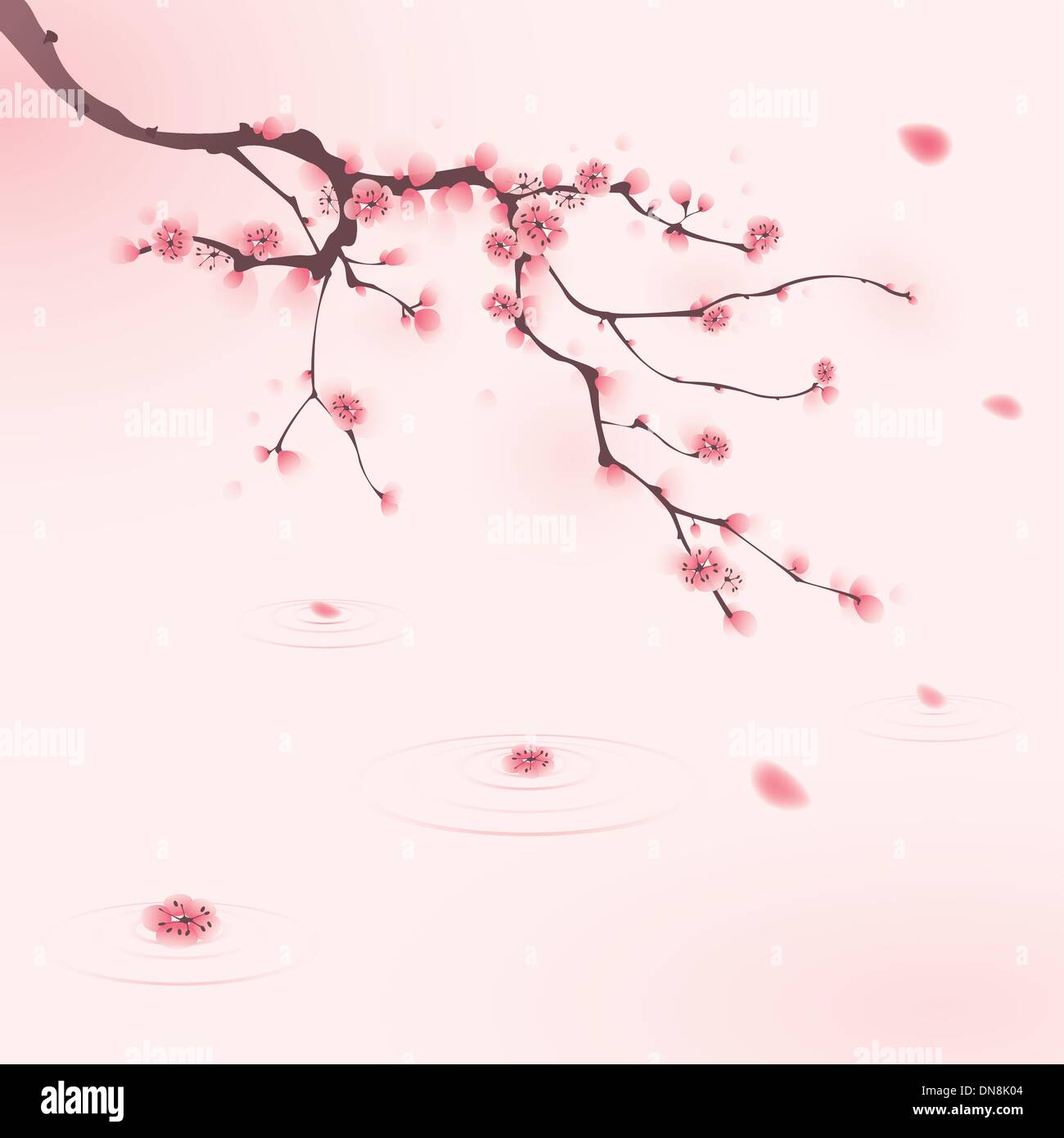 Lo stile orientale la pittura, la fioritura dei ciliegi in Primavera Illustrazione Vettoriale