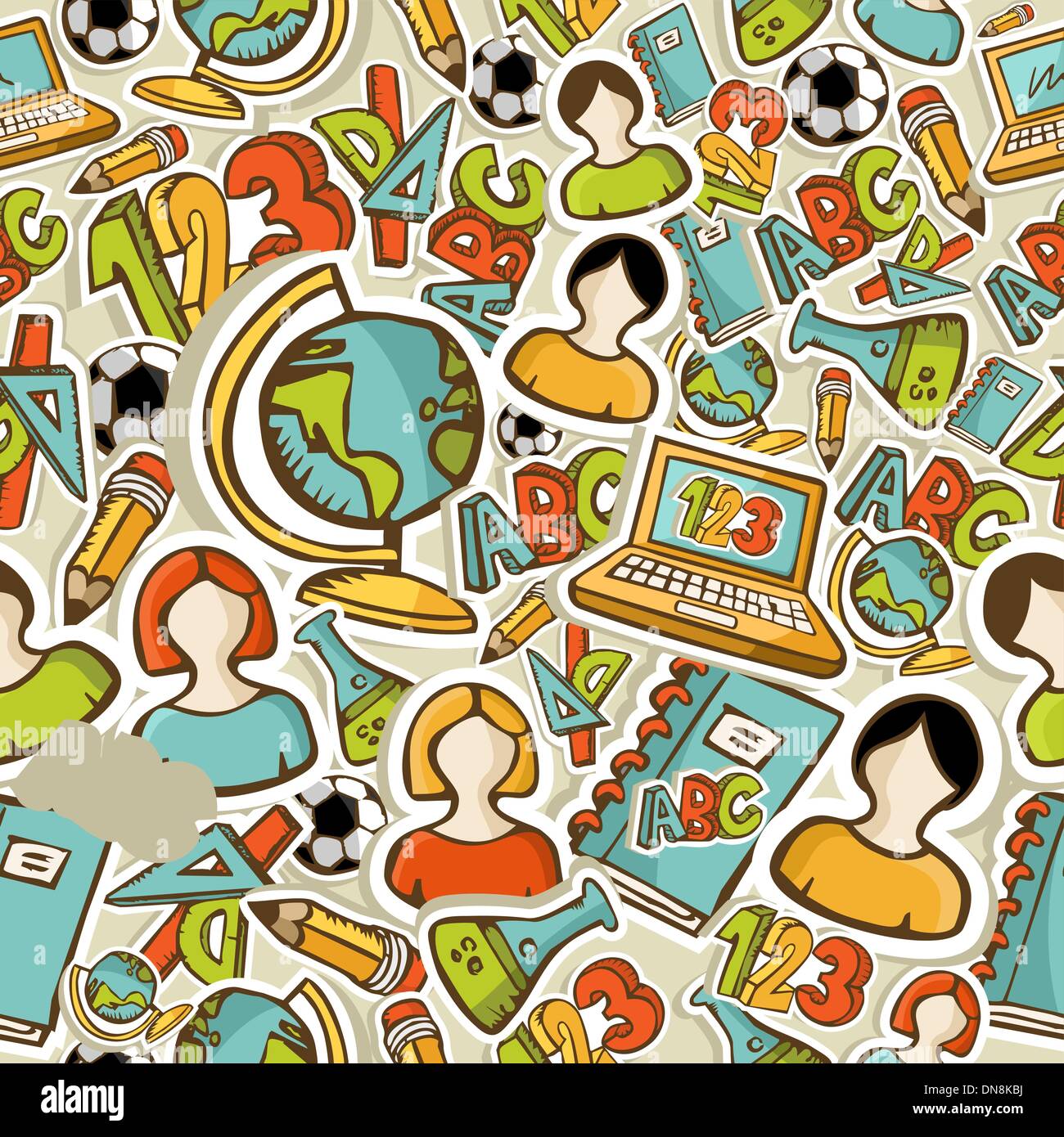 Si torna a scuola icone colorate istruzione seamless pattern. Illustrazione Vettoriale