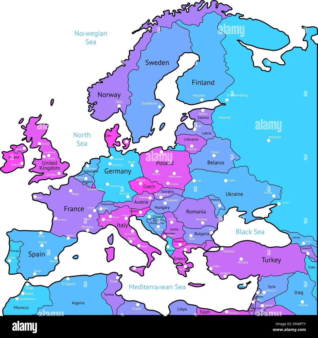 Ciano e violetta Mappa di Europa Illustrazione Vettoriale