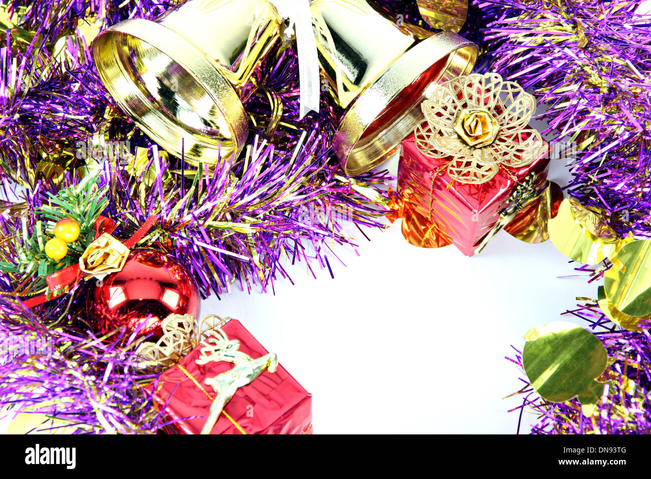 Golden bell e accessori di Natale e Anno Nuovo giorno. Foto Stock