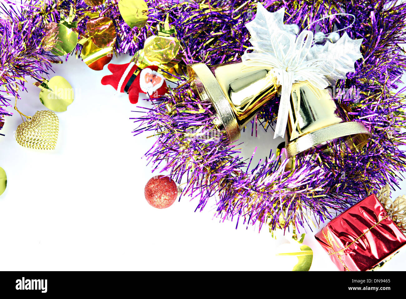 Golden bell e accessori di Natale e Anno Nuovo giorno. Foto Stock