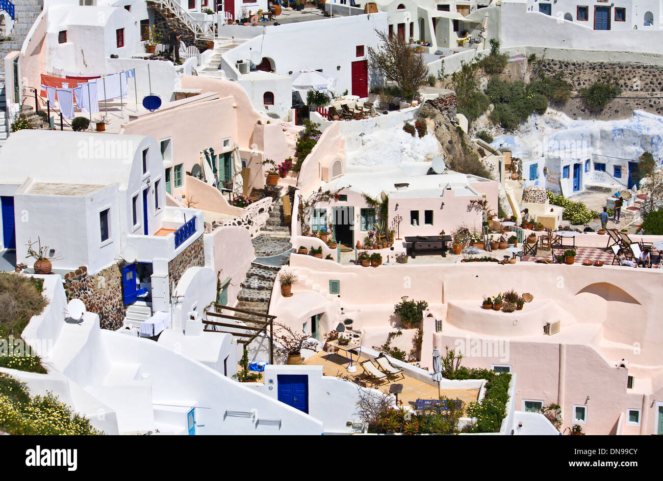 Isola di Santorini in Grecia. Vista di un antico villaggio tradizionale Foto Stock