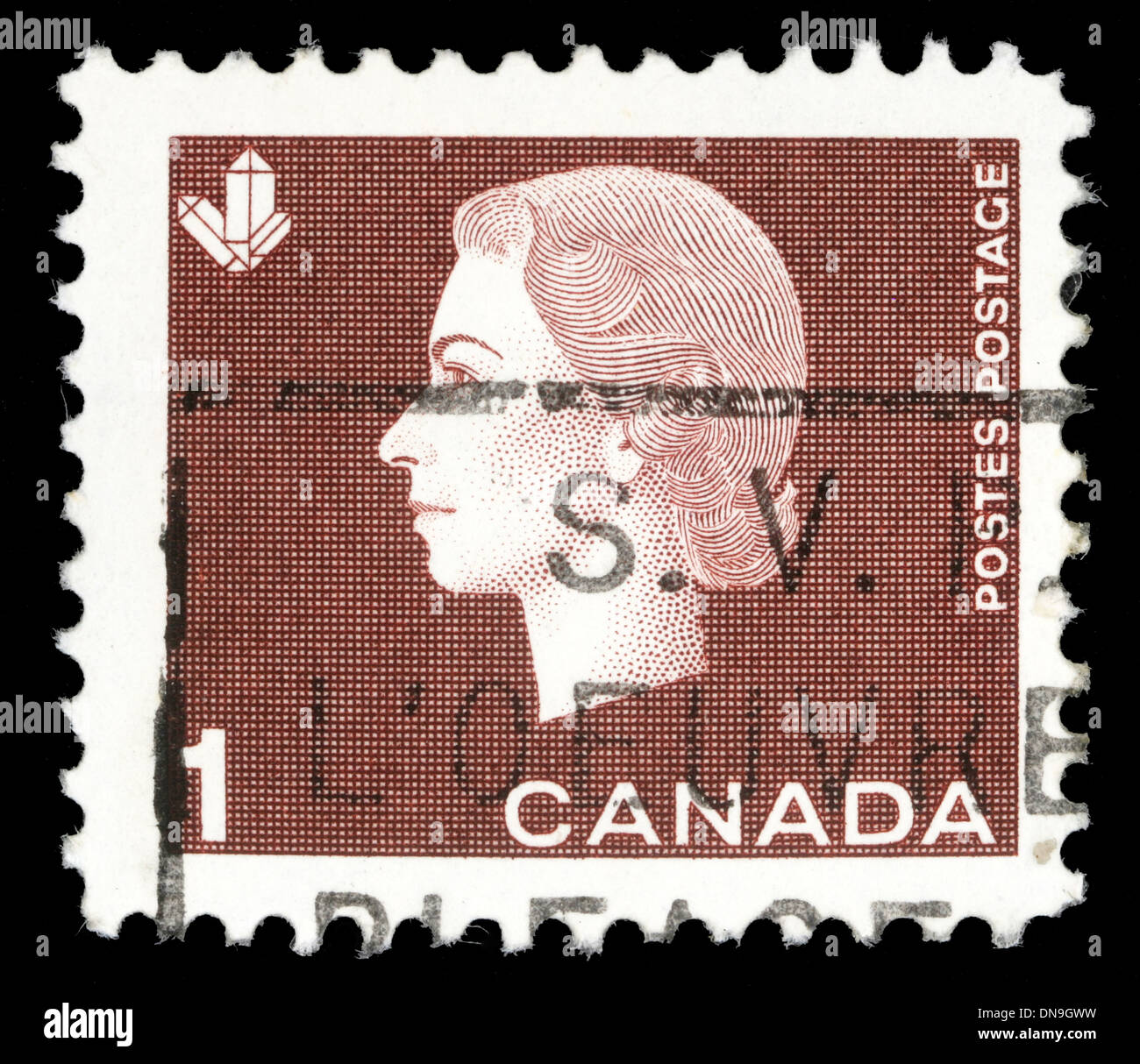 CANADA - 1962 CIRCA: timbro stampato dal Canada, mostra la regina Elisabetta II, 1962 circa Foto Stock