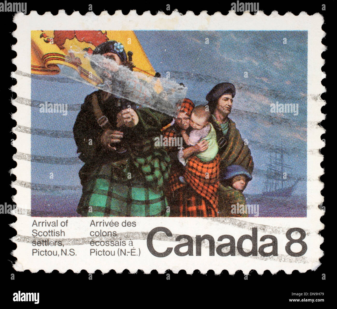 CANADA - circa 1973: timbro stampato dal Canada, mostra i coloni scozzesi, circa 1973 Foto Stock