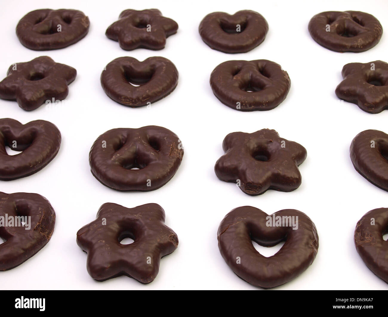 Ricoperta di cioccolato forme di panpepato Foto Stock