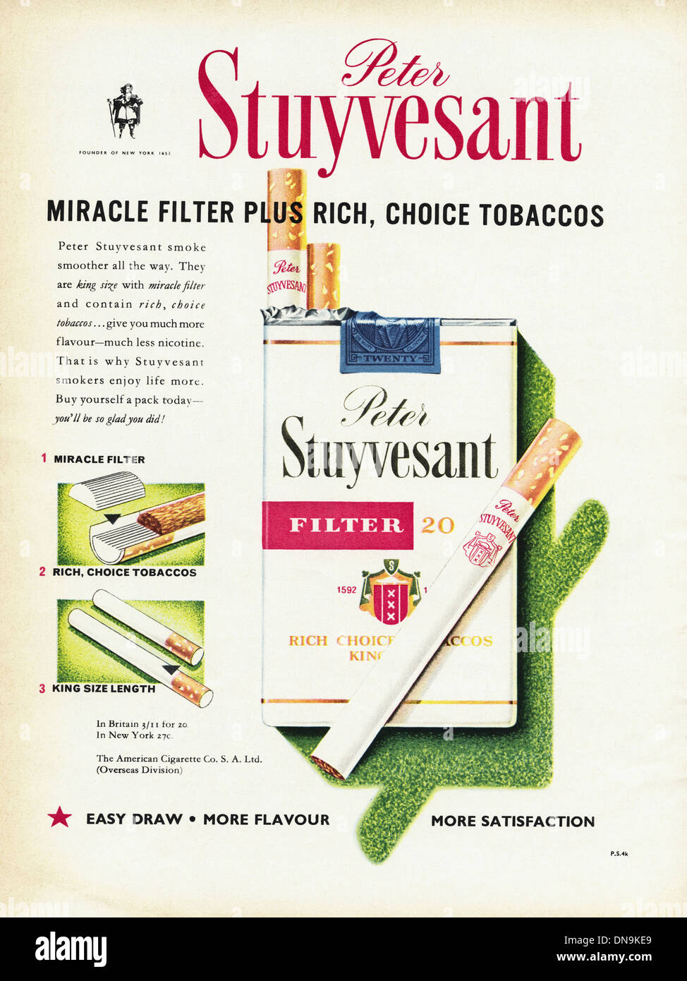 Anni Cinquanta la pubblicità. Vintage originale di moda femminile annuncio rivista per PETER STUYVESANT di sigarette con filtro Foto Stock
