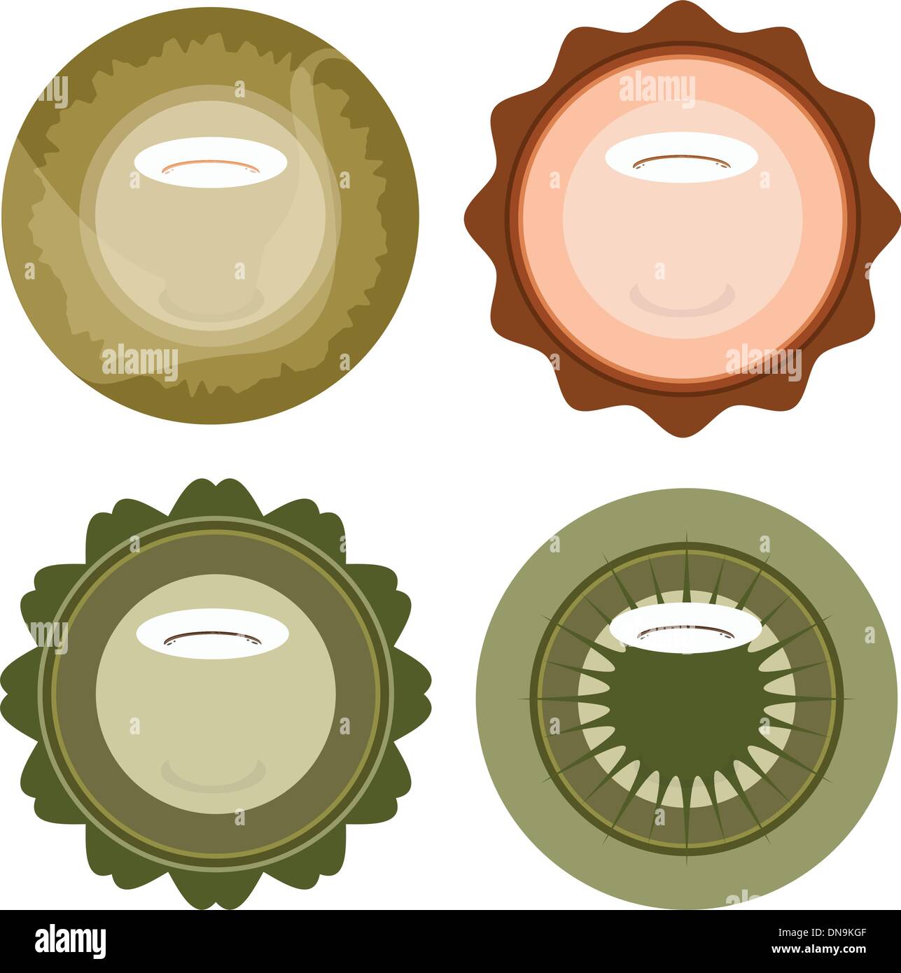 Quattro tipo di caffè in tazze monouso etichetta Illustrazione Vettoriale