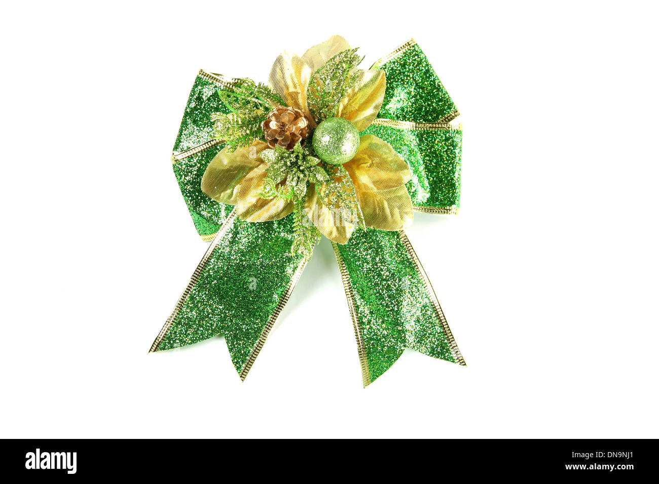 Nastro verde su sfondo bianco. Foto Stock